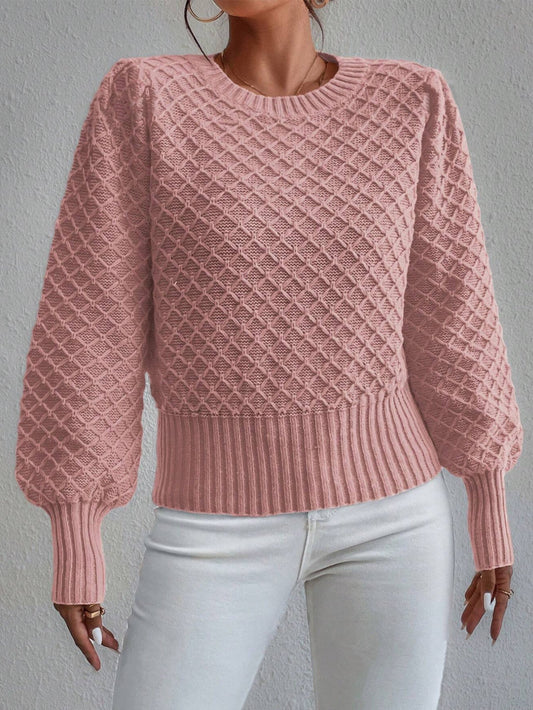 Womens Relaxed Fit Pullover Sweater - Quilted Texture - Wool Blend 2