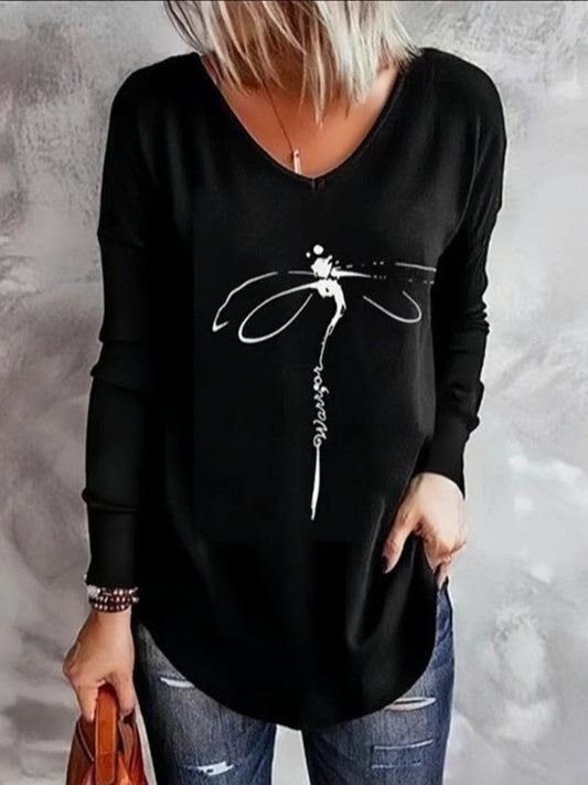 Womens Soft Knit Pullover with Feather Graphic - Relaxed Fit V-Neck Sweater 2