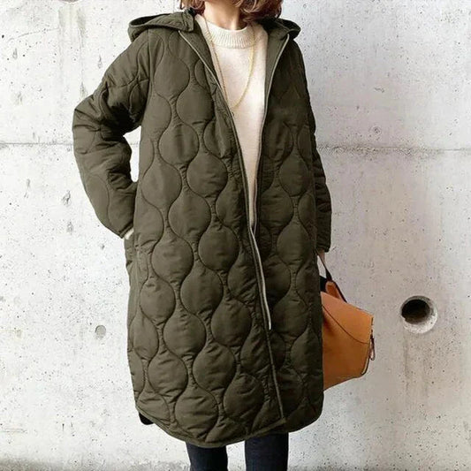 Women's Long Puffer Coat Black Quilted Lightweight Polyester - 2