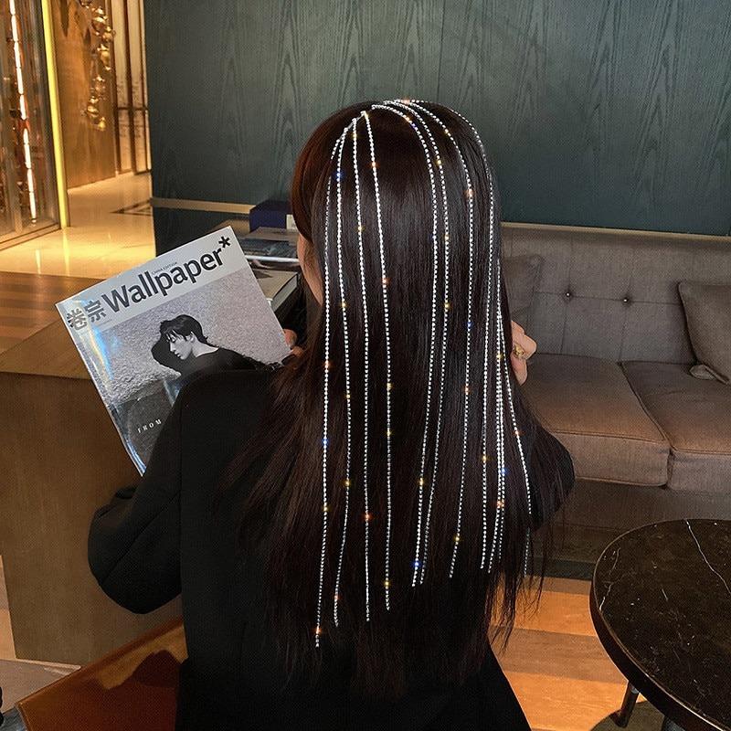 Women's Rhinestone Hairband Multi-strand Long Tassel 2