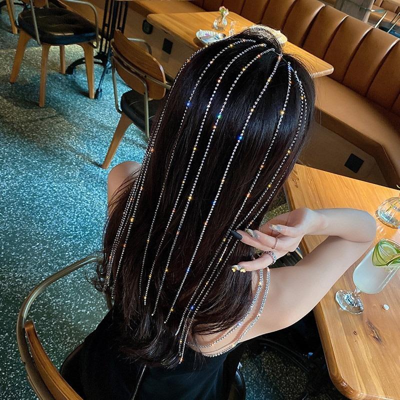 Women's Rhinestone Hairband Multi-strand Long Tassel 3