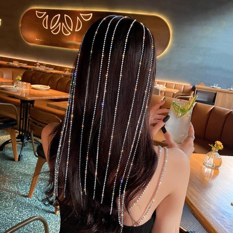 Women's Rhinestone Hairband Multi-strand Long Tassel 4