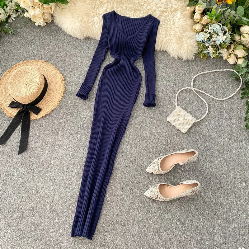 Women's Ribbed Knit Long Sleeve Bodycon Sweater Dress 10