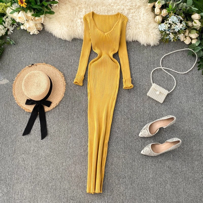 Women's Ribbed Knit Long Sleeve Bodycon Sweater Dress 5