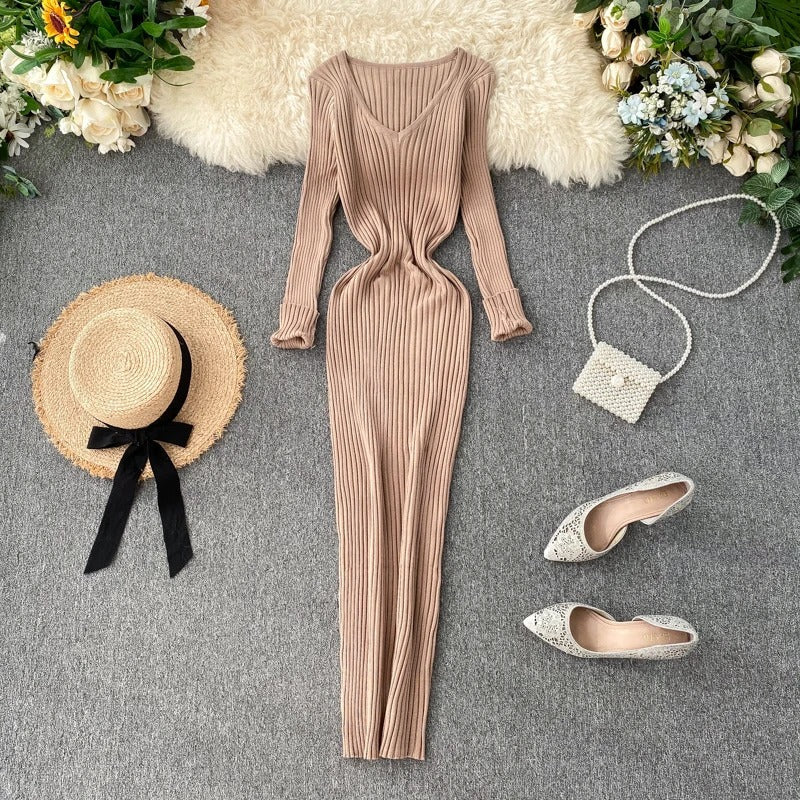 Women's Ribbed Knit Long Sleeve Bodycon Sweater Dress 6