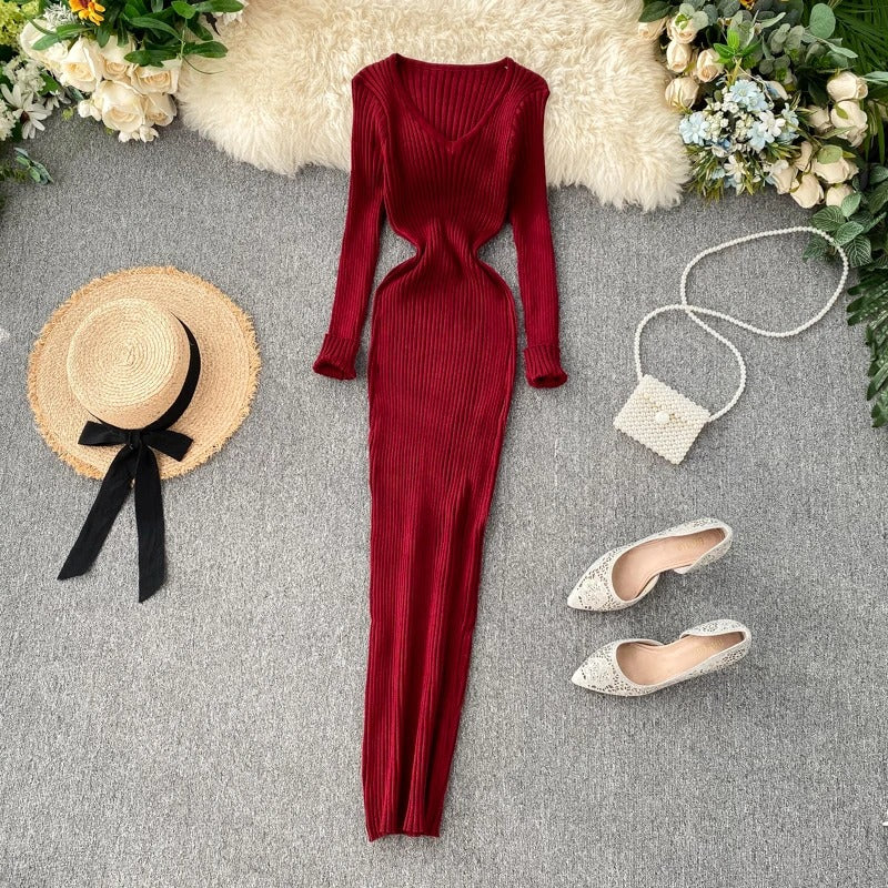 Women's Ribbed Knit Long Sleeve Bodycon Sweater Dress 7