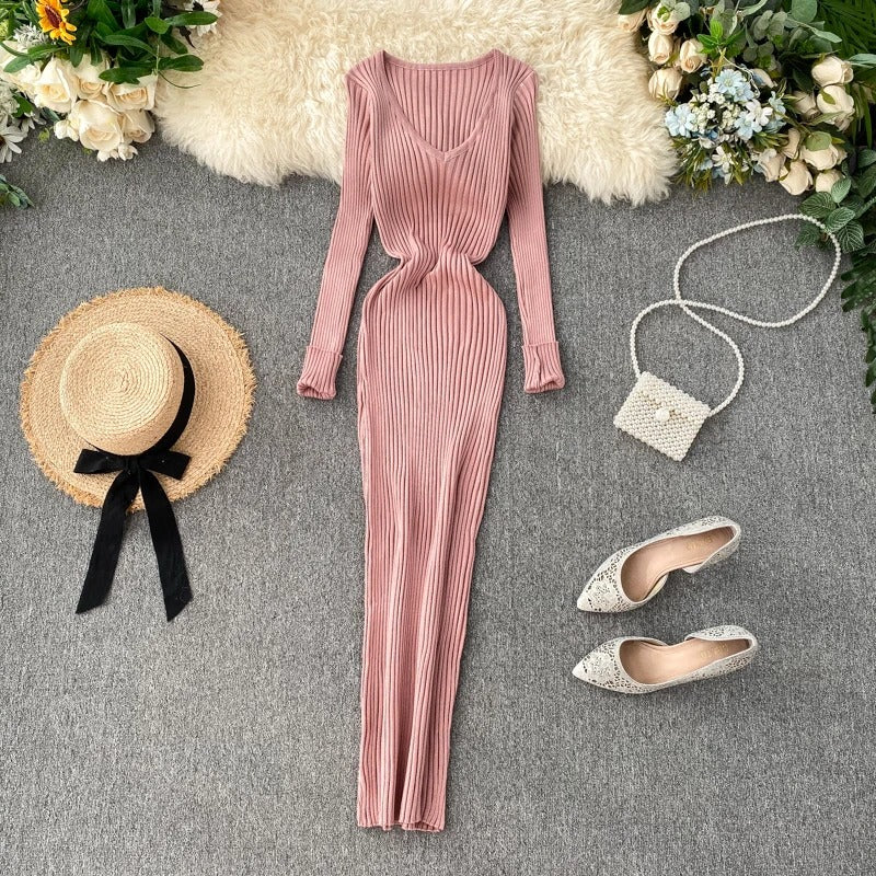 Women's Ribbed Knit Long Sleeve Bodycon Sweater Dress 8