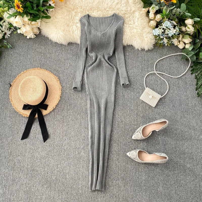 Women's Ribbed Knit Long Sleeve Bodycon Sweater Dress 9