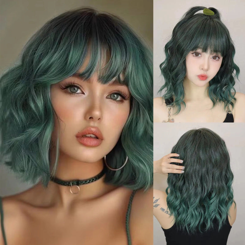 Women's Short Bob Wig Brown Synthetic Hair with Bangs 0