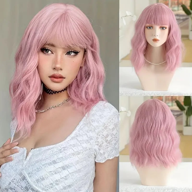 Women's Short Bob Wig Brown Synthetic Hair with Bangs 11
