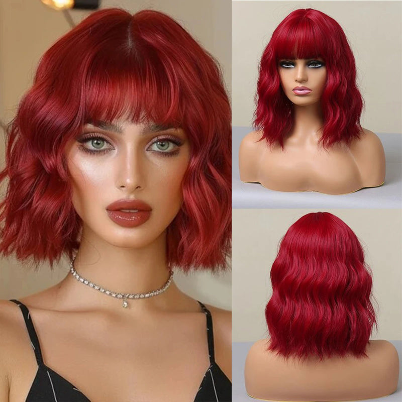 Women's Short Bob Wig Brown Synthetic Hair with Bangs 13