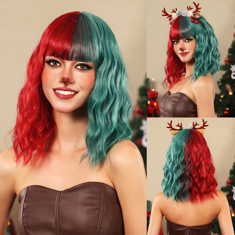 Women's Short Bob Wig Brown Synthetic Hair with Bangs 14