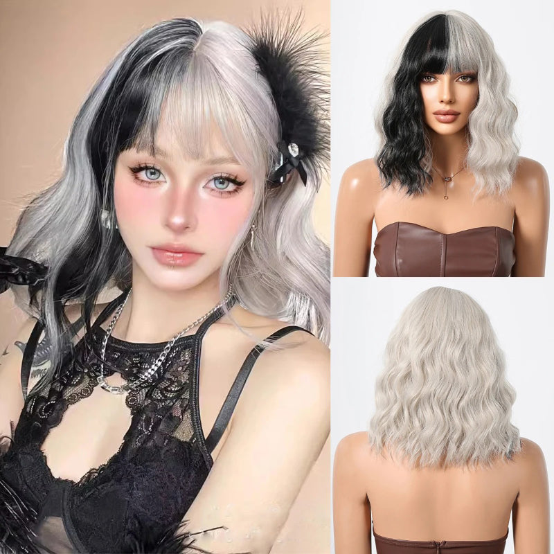 Women's Short Bob Wig Brown Synthetic Hair with Bangs 4