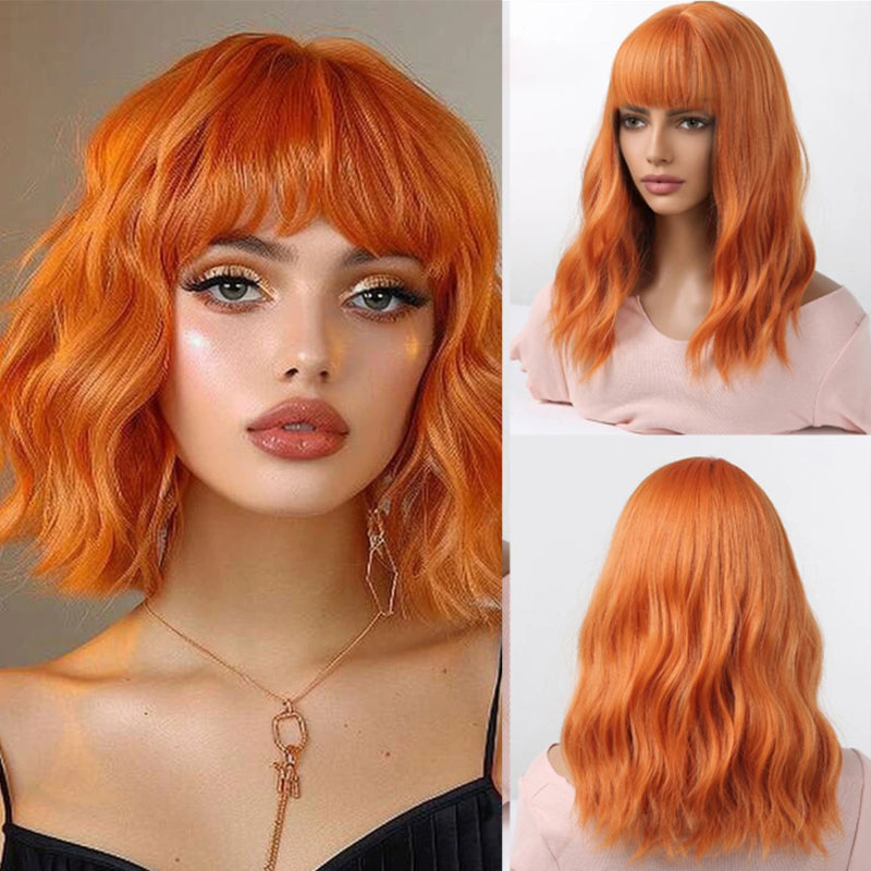 Women's Short Bob Wig Brown Synthetic Hair with Bangs 5