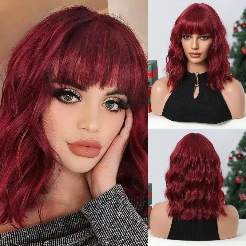 Women's Short Bob Wig Brown Synthetic Hair with Bangs 6