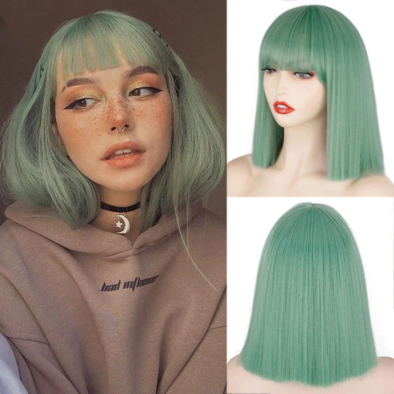 Women's Short Bob Wig Silver Gray High-Temperature Fiber 12