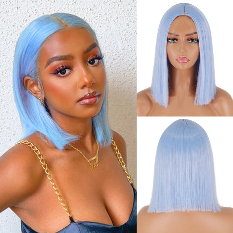 Women's Short Bob Wig Silver Gray High-Temperature Fiber 14