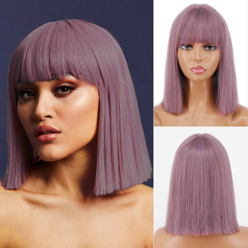 Women's Short Bob Wig Silver Gray High-Temperature Fiber 18