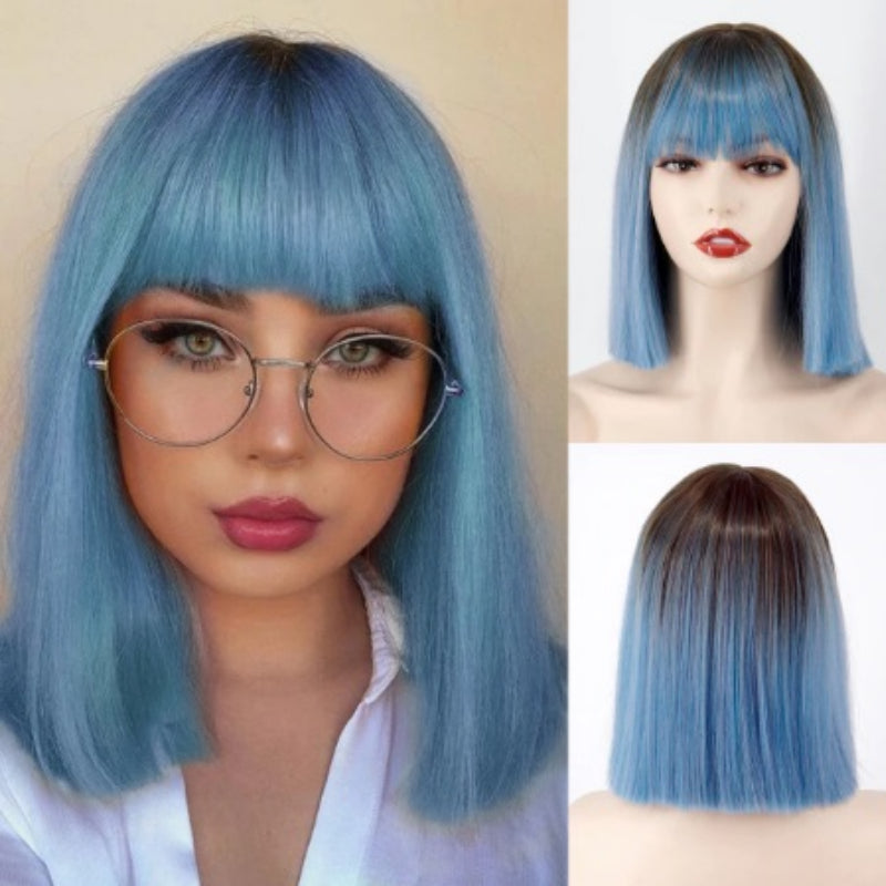 Women's Short Bob Wig Silver Gray High-Temperature Fiber 28