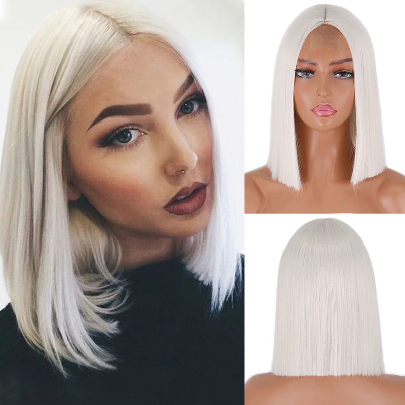 Women's Short Bob Wig Silver Gray High-Temperature Fiber 30