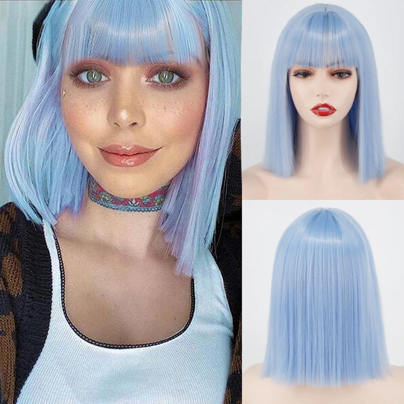 Women's Short Bob Wig Silver Gray High-Temperature Fiber 33