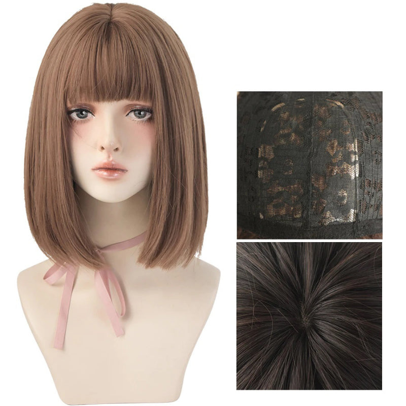 Women's Short Wig Black Heat Resistant Synthetic Hair with Bangs 1