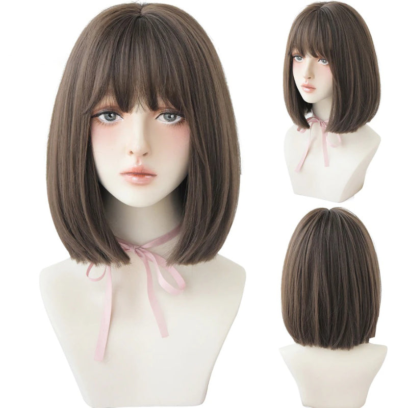 Women's Short Wig Black Heat Resistant Synthetic Hair with Bangs 10