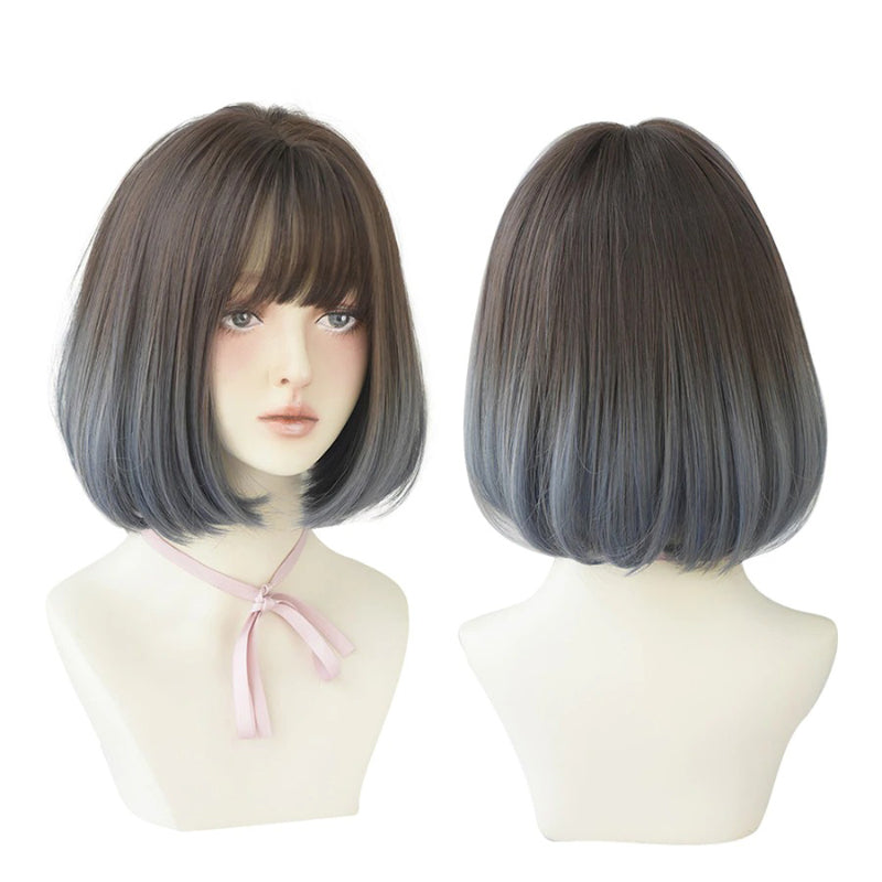 Women's Short Wig Black Heat Resistant Synthetic Hair with Bangs 11