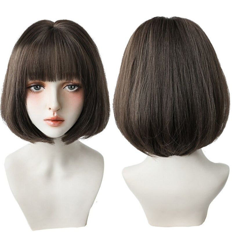 Women's Short Wig Black Heat Resistant Synthetic Hair with Bangs 13