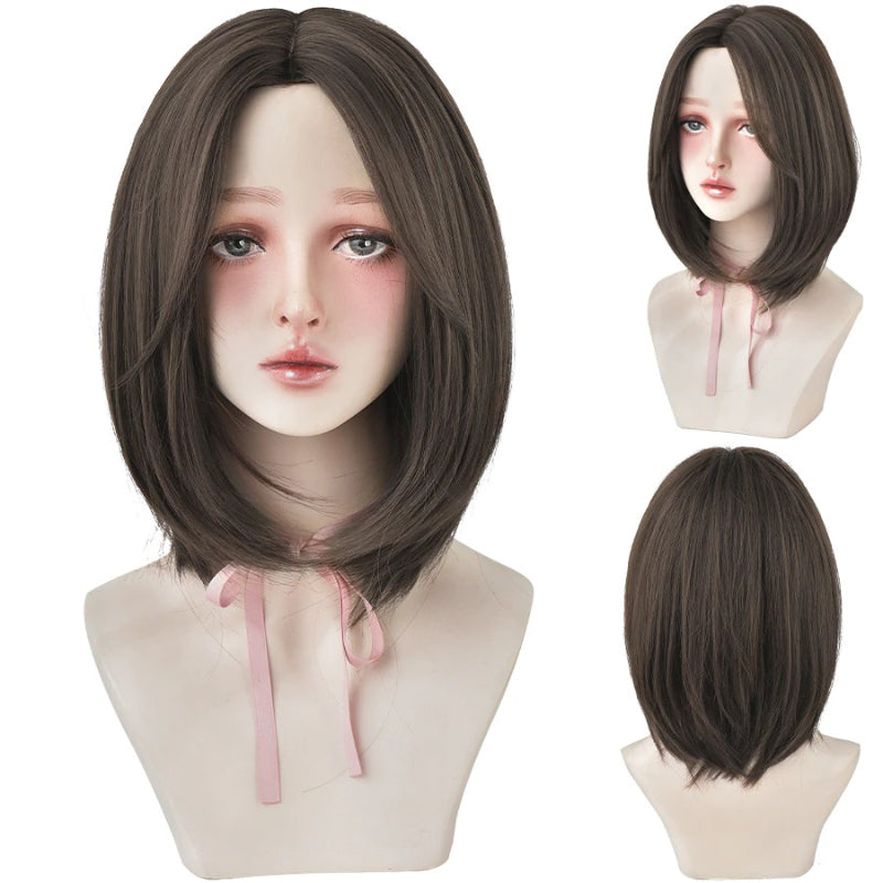 Women's Short Wig Black Heat Resistant Synthetic Hair with Bangs 17