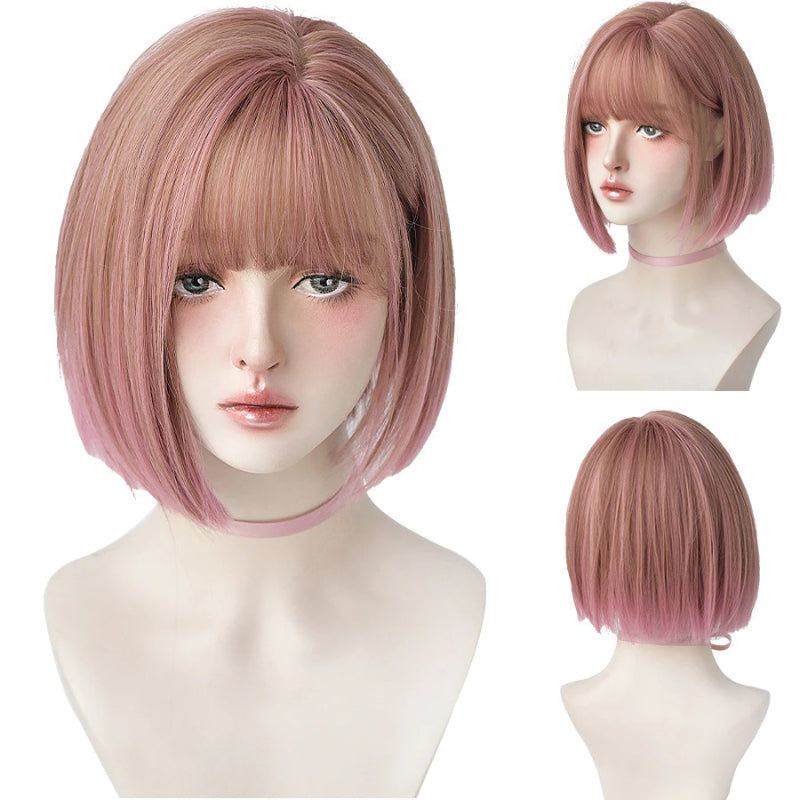 Women's Short Wig Black Heat Resistant Synthetic Hair with Bangs 18