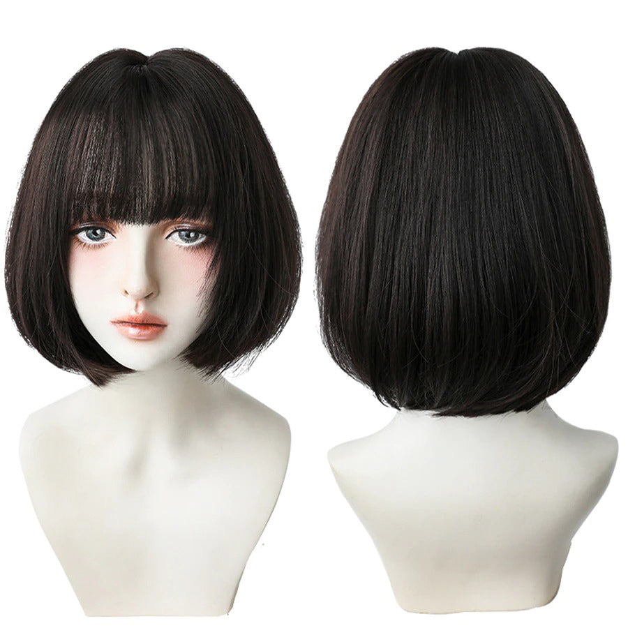 Women's Short Wig Black Heat Resistant Synthetic Hair with Bangs 19