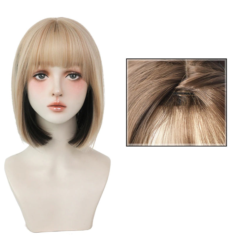 Women's Short Wig Black Heat Resistant Synthetic Hair with Bangs 2