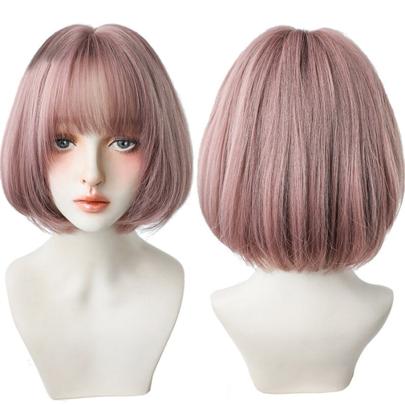 Women's Short Wig Black Heat Resistant Synthetic Hair with Bangs 20