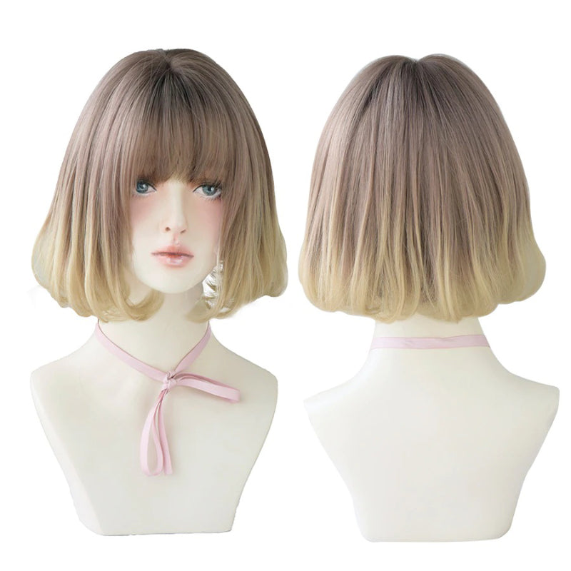 Women's Short Wig Black Heat Resistant Synthetic Hair with Bangs 21