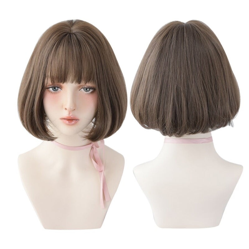 Women's Short Wig Black Heat Resistant Synthetic Hair with Bangs 24