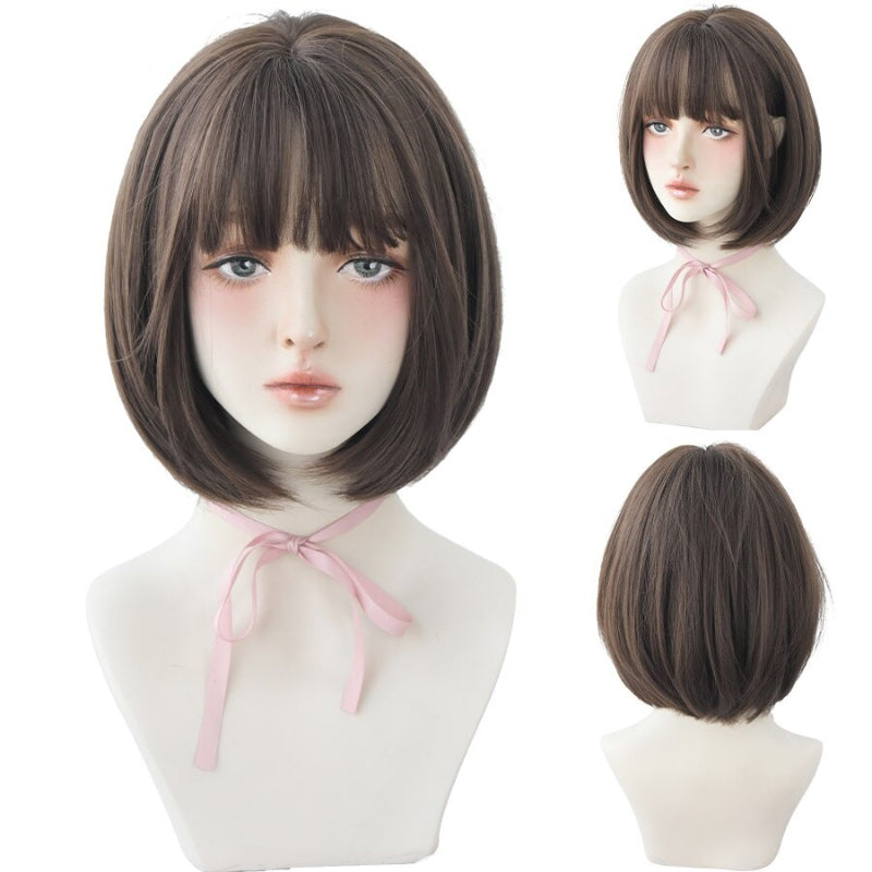 Women's Short Wig Black Heat Resistant Synthetic Hair with Bangs 25