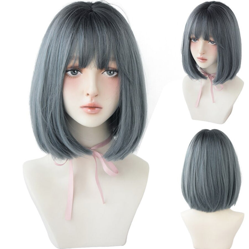 Women's Short Wig Black Heat Resistant Synthetic Hair with Bangs 27