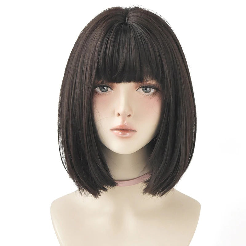Women's Short Wig Black Heat Resistant Synthetic Hair with Bangs 28
