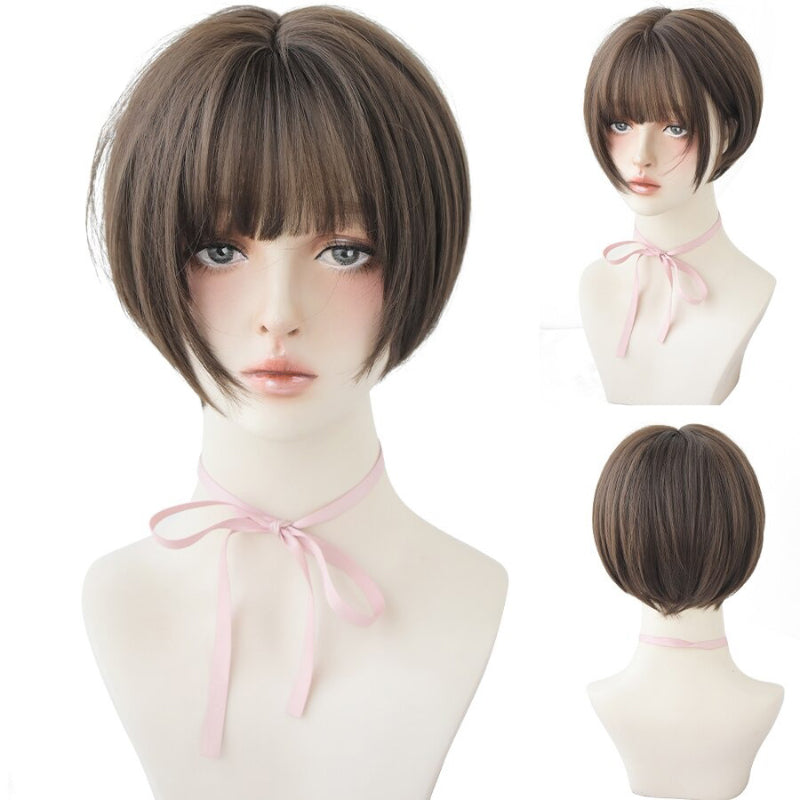 Women's Short Wig Black Heat Resistant Synthetic Hair with Bangs 34