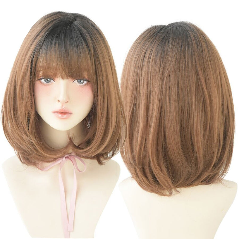 Women's Short Wig Black Heat Resistant Synthetic Hair with Bangs 35