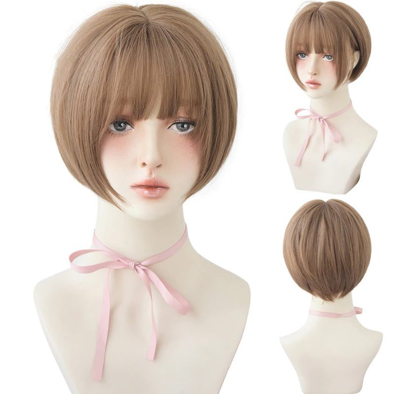 Women's Short Wig Black Heat Resistant Synthetic Hair with Bangs 36