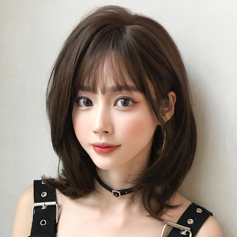 Women's Short Wig Black Heat Resistant Synthetic Hair with Bangs 37