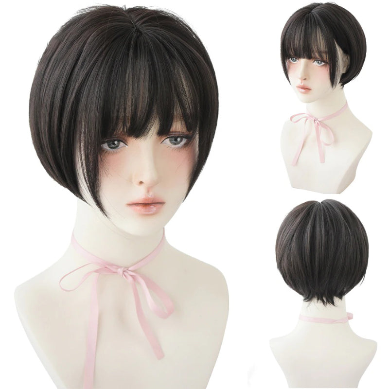 Women's Short Wig Black Heat Resistant Synthetic Hair with Bangs 38