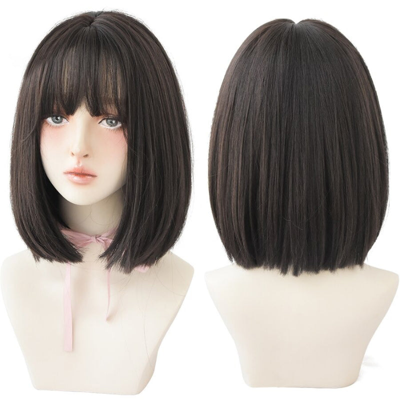 Women's Short Wig Black Heat Resistant Synthetic Hair with Bangs 39