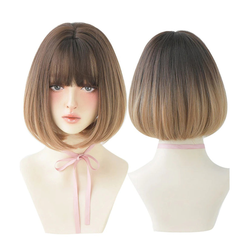 Women's Short Wig Black Heat Resistant Synthetic Hair with Bangs 41