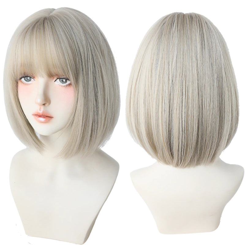 Women's Short Wig Black Heat Resistant Synthetic Hair with Bangs 5