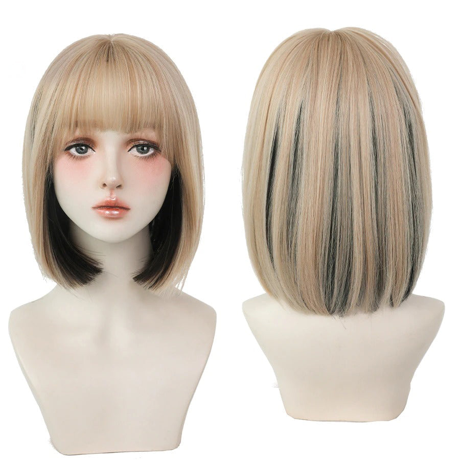 Women's Short Wig Black Heat Resistant Synthetic Hair with Bangs 6