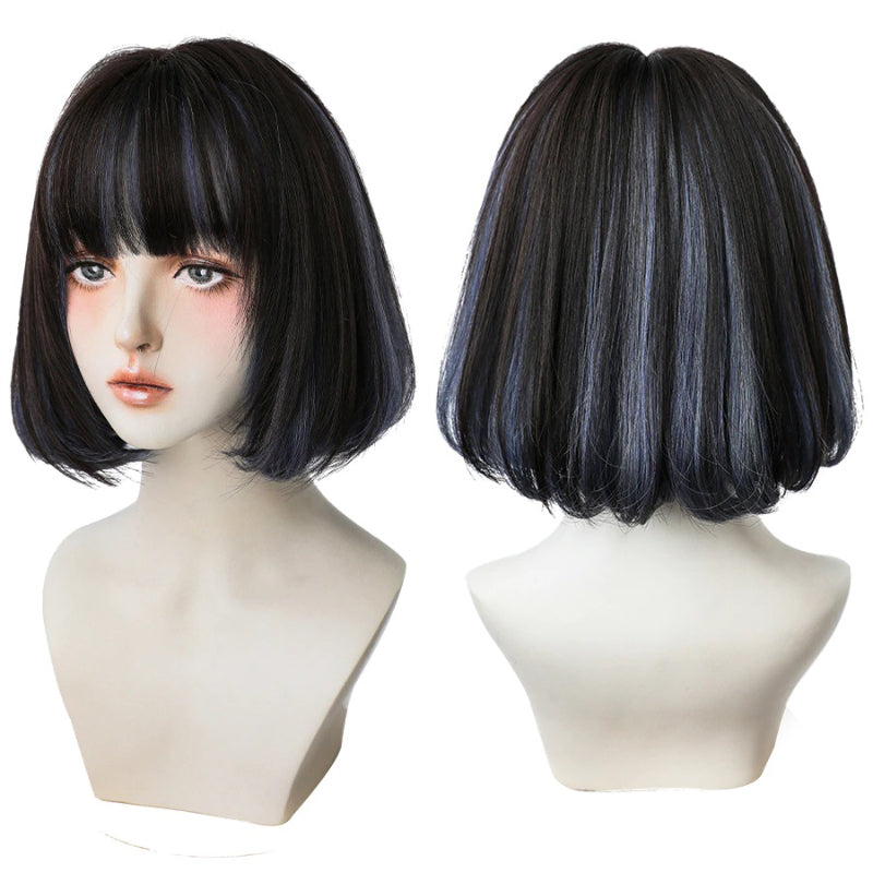 Women's Short Wig Black Heat Resistant Synthetic Hair with Bangs 8
