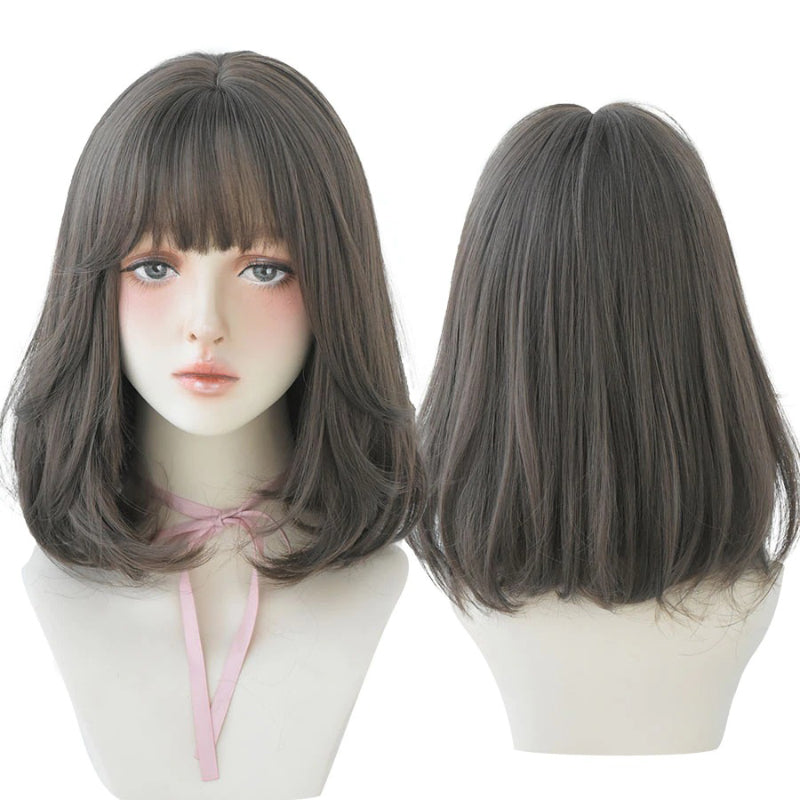 Women's Short Wig Black Heat Resistant Synthetic Hair with Bangs 9